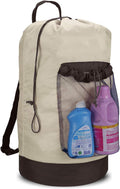 Backpack Laundry Bag, 115L Large Hamper with Shoulder Straps, Drawstring Closure, Mesh Pocket, Khaki