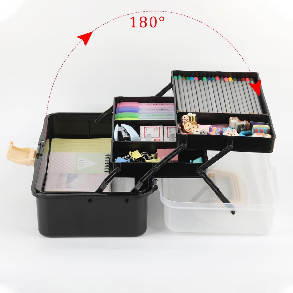 BTSKY 3-Layer Plastic Dividing Storage Box Craft Organizer and Storage | Portable Handled Art Supply Organizer with Adjustable Spacers Multipurpose Home Utility Box for Medicine, Sewing(Pink)