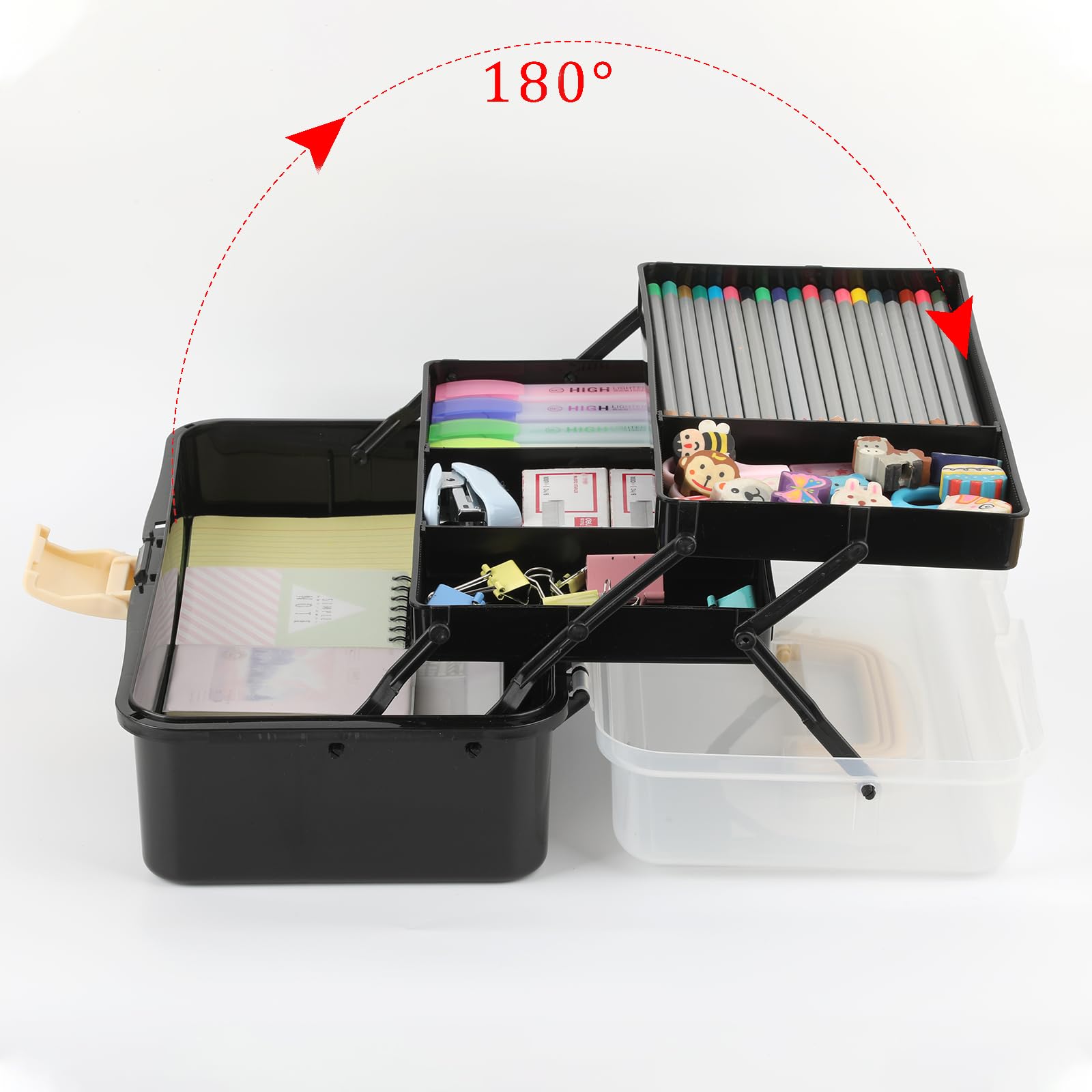 BTSKY 3-Layer Plastic Dividing Storage Box Craft Organizer and Storage | Portable Handled Art Supply Organizer with Adjustable Spacers Multipurpose Home Utility Box for Medicine, Sewing(Pink)