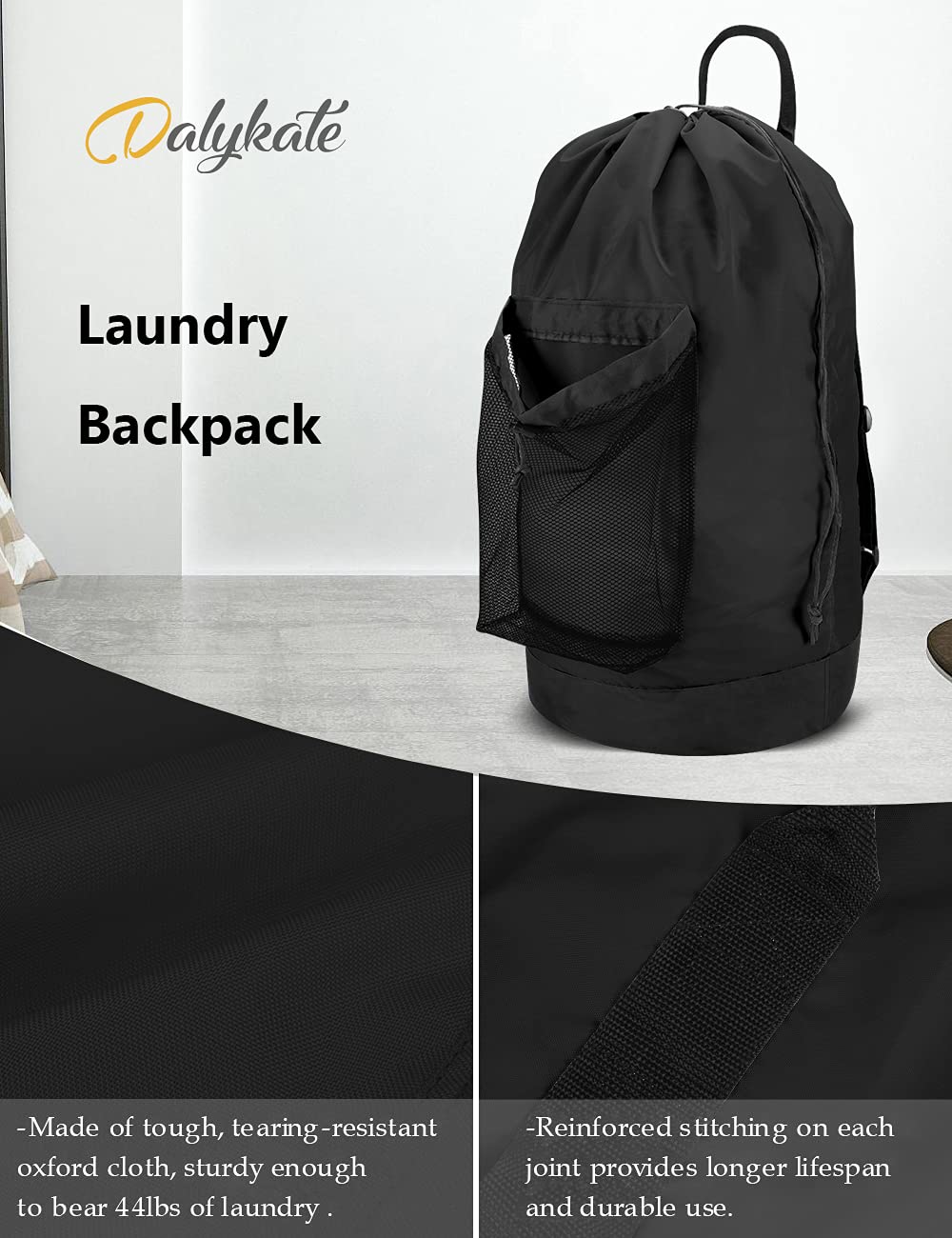 Backpack Laundry Bag, 115L Large Hamper with Shoulder Straps, Drawstring Closure, Mesh Pocket, Khaki