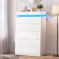HAUOMS Tall White 5 Drawer Dresser with LED Light | Modern Chest of Drawers for Bedroom,Closet Dressers with Drawers for Living Room, Entryway, Hallway