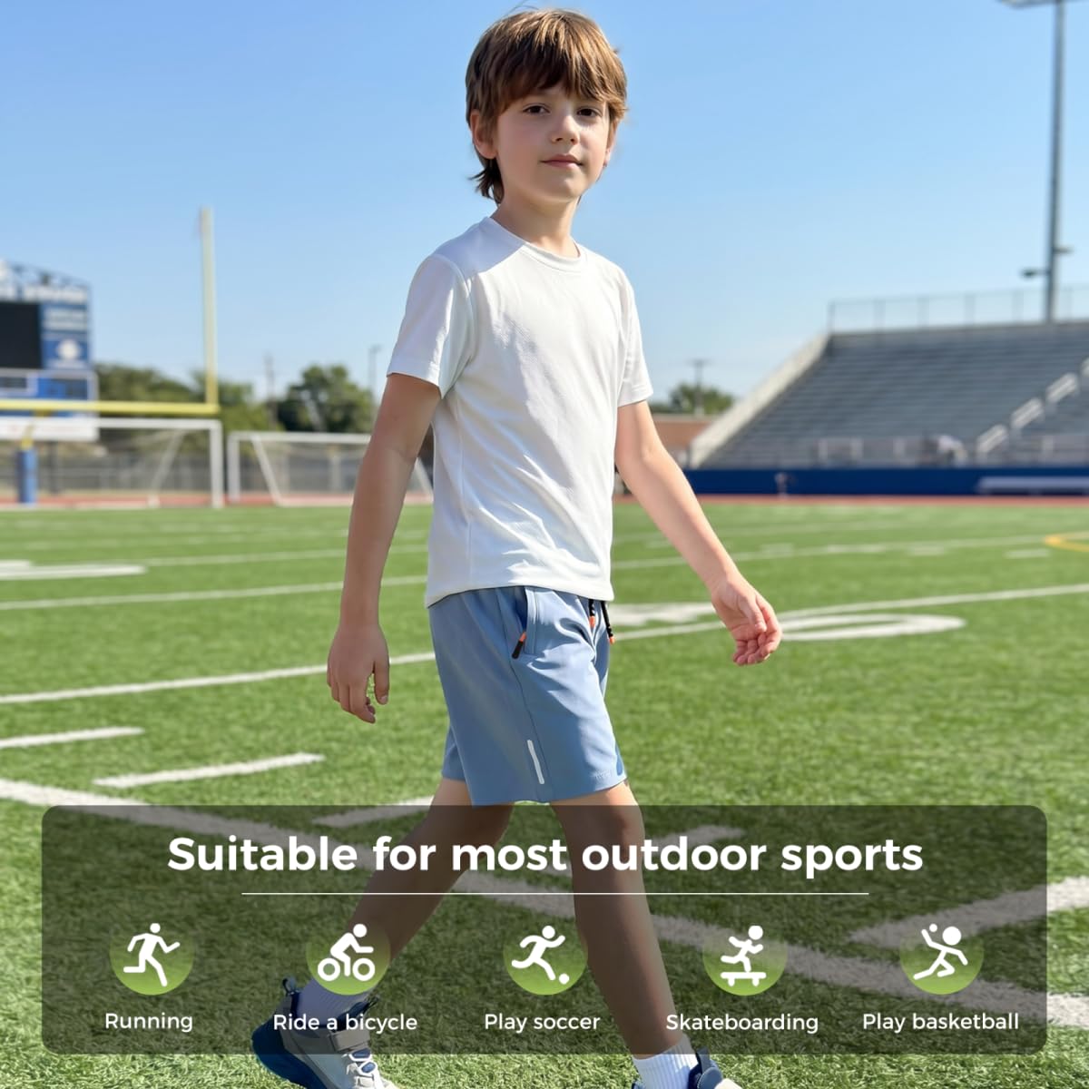 Boys Shorts Quick Dry Athletic Running Shorts with Zipper Pockets