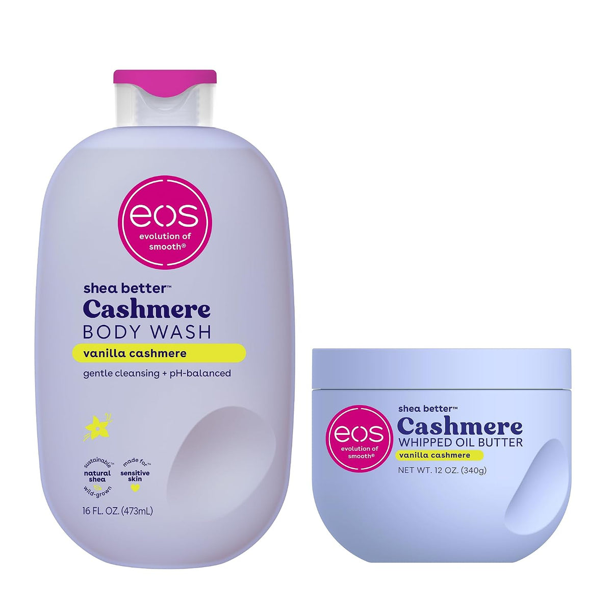 eos Body Wash, Vanilla Cashmere, Moisturizing Creamy Gel Formula with Shea Butter, Glycerin, Vitamin E, pH Balanced, Sensitive Skin, Vegan, 16 fl oz