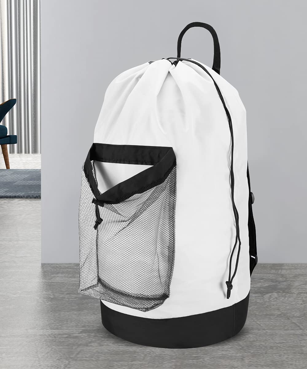 Backpack Laundry Bag, 115L Large Hamper with Shoulder Straps, Drawstring Closure, Mesh Pocket, Khaki