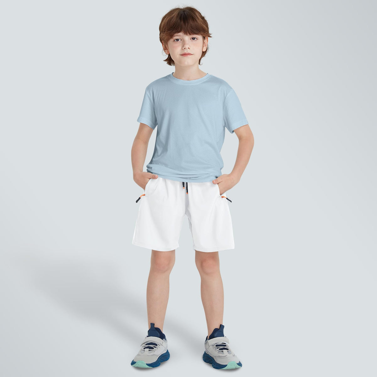 Boys Shorts Quick Dry Athletic Running Shorts with Zipper Pockets