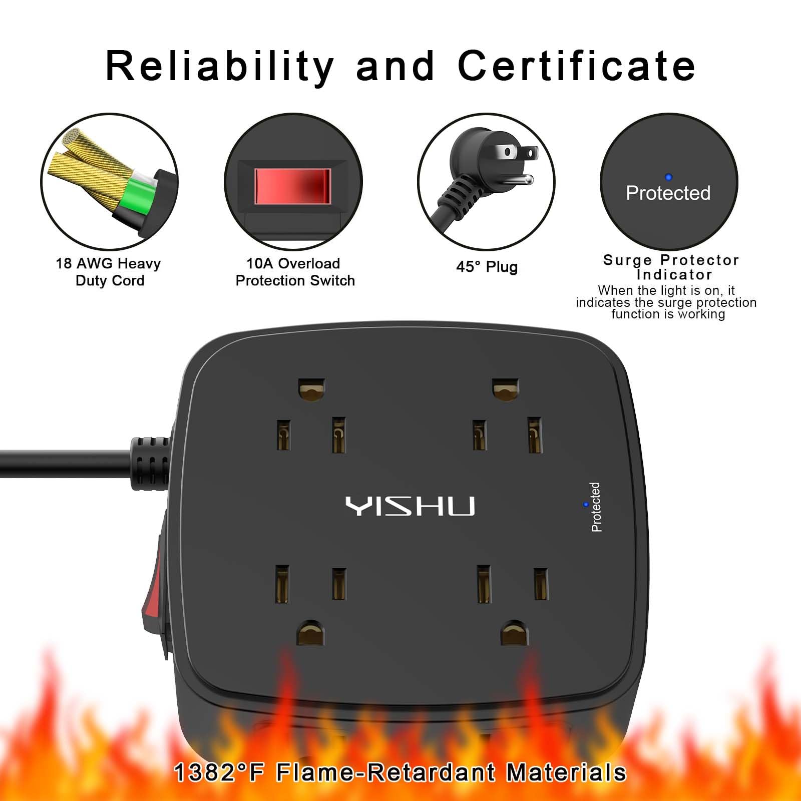 6Ft Surge Protector Power Strip with 8 Widely Outlets & 4 USB Ports | 3 Side Outlet Extender with 6 Feet Extension Cord, Flat Plug, for Home, Office, College Dorm Room Essentials, ETL, White