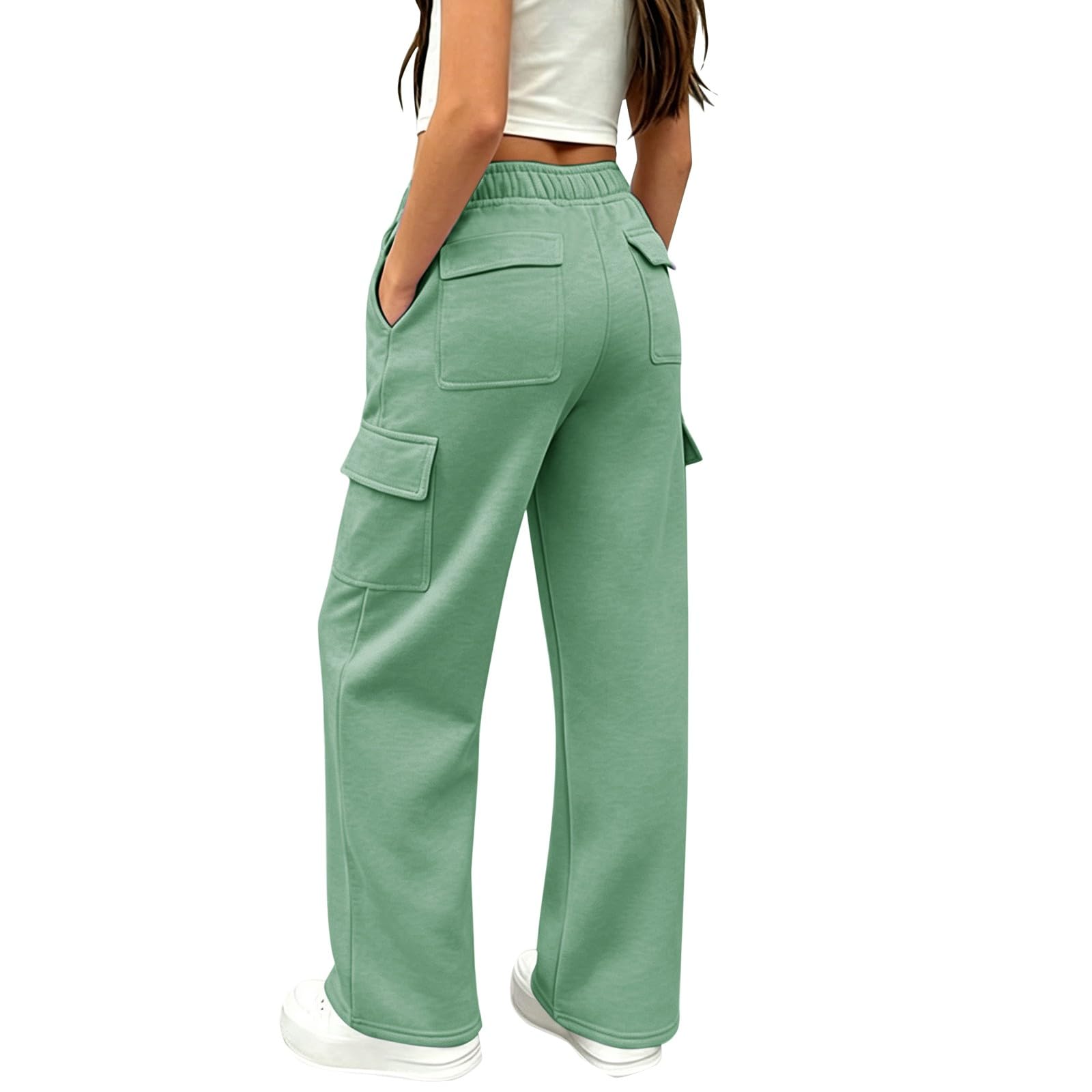 Girls Sweatpants Preppy Kids Cargo Pants Wide Leg Baggy Sweat Pants Teen Joggers Casual Trousers with Pockets