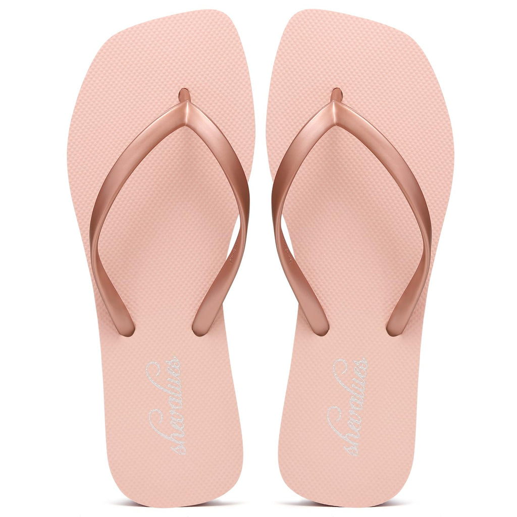 shevalues Slim Square Toe Flip Flops for Women with Comfortable Yoga Mat | Lightweight Non Slip Rubber Sandals for Beach, Shower, Pool & Summer Casual Wear