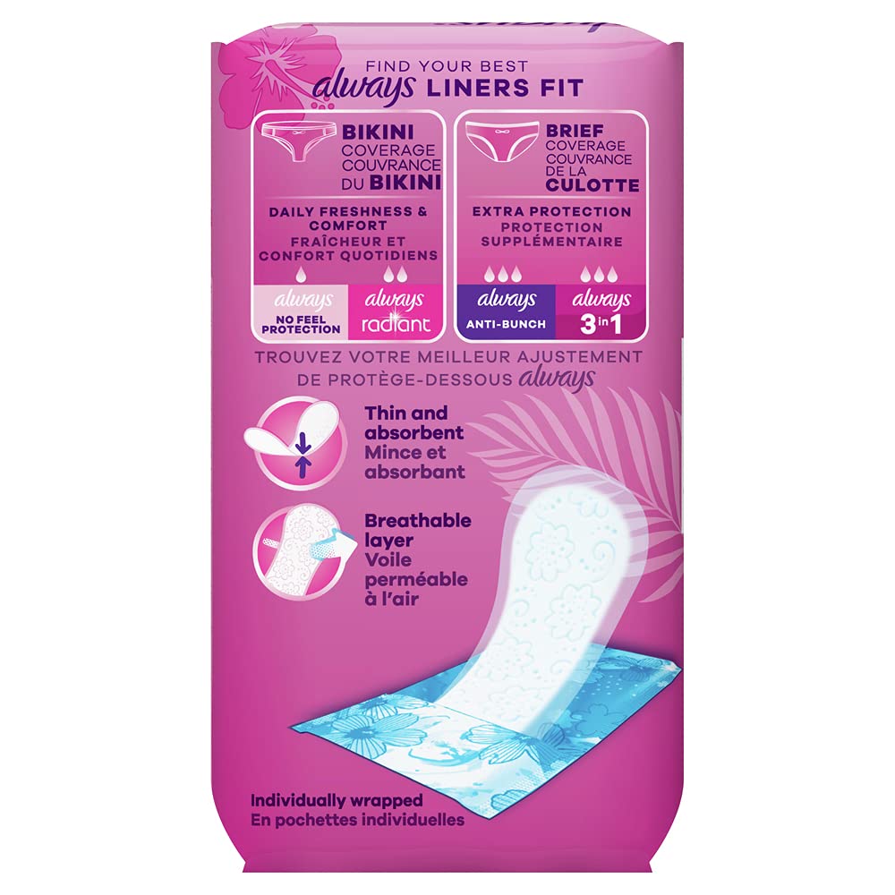 Always Panty Liners for Women Thin No Feel Protection Daily Liners, Regular, Unscented, 162 Count