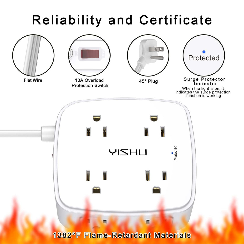6Ft Surge Protector Power Strip with 8 Widely Outlets & 4 USB Ports | 3 Side Outlet Extender with 6 Feet Extension Cord, Flat Plug, for Home, Office, College Dorm Room Essentials, ETL, White