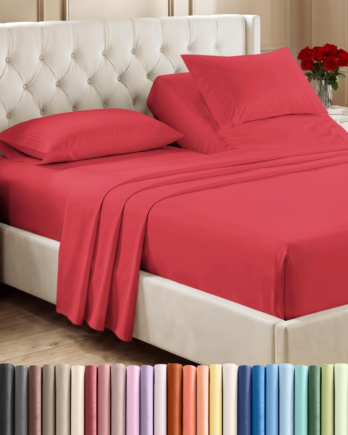 Queen Size 4 Piece Sheet Set - Comfy Breathable & Cooling Sheets - White
