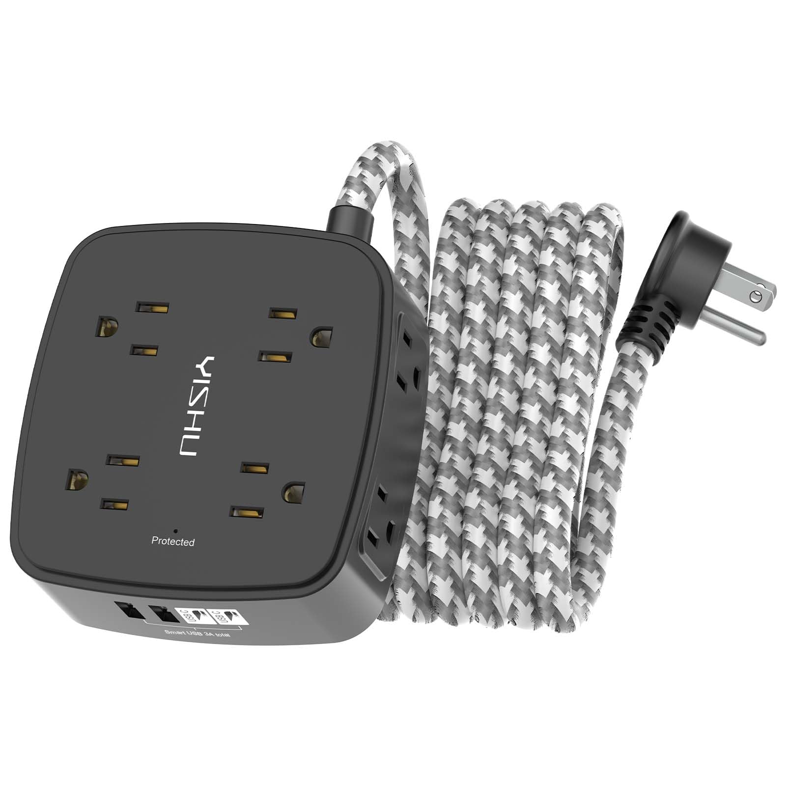 6Ft Surge Protector Power Strip with 8 Widely Outlets & 4 USB Ports | 3 Side Outlet Extender with 6 Feet Extension Cord, Flat Plug, for Home, Office, College Dorm Room Essentials, ETL, White