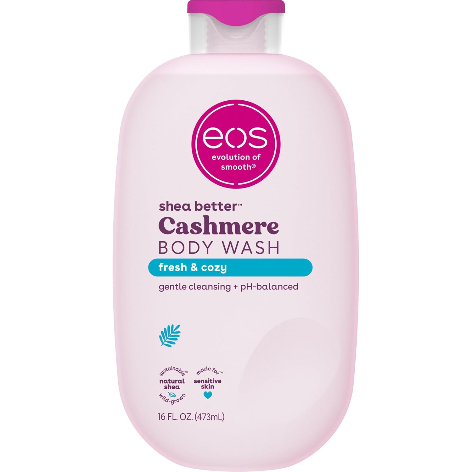 eos Body Wash, Vanilla Cashmere, Moisturizing Creamy Gel Formula with Shea Butter, Glycerin, Vitamin E, pH Balanced, Sensitive Skin, Vegan, 16 fl oz