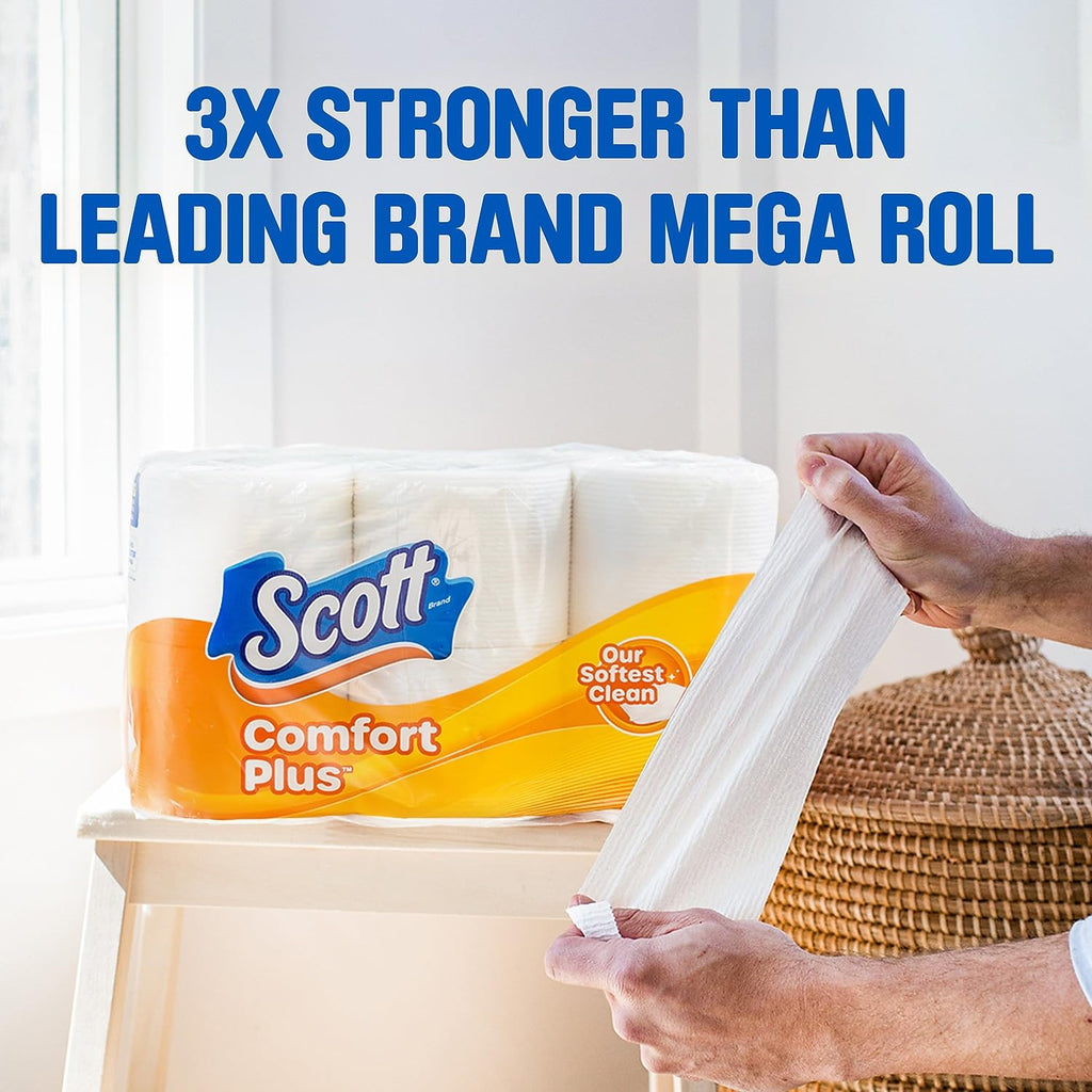 Scott ComfortPlus Toilet Paper, 12 Triple Rolls, 231 Sheets per Roll, Septic-Safe, 1-Ply Toilet Tissue