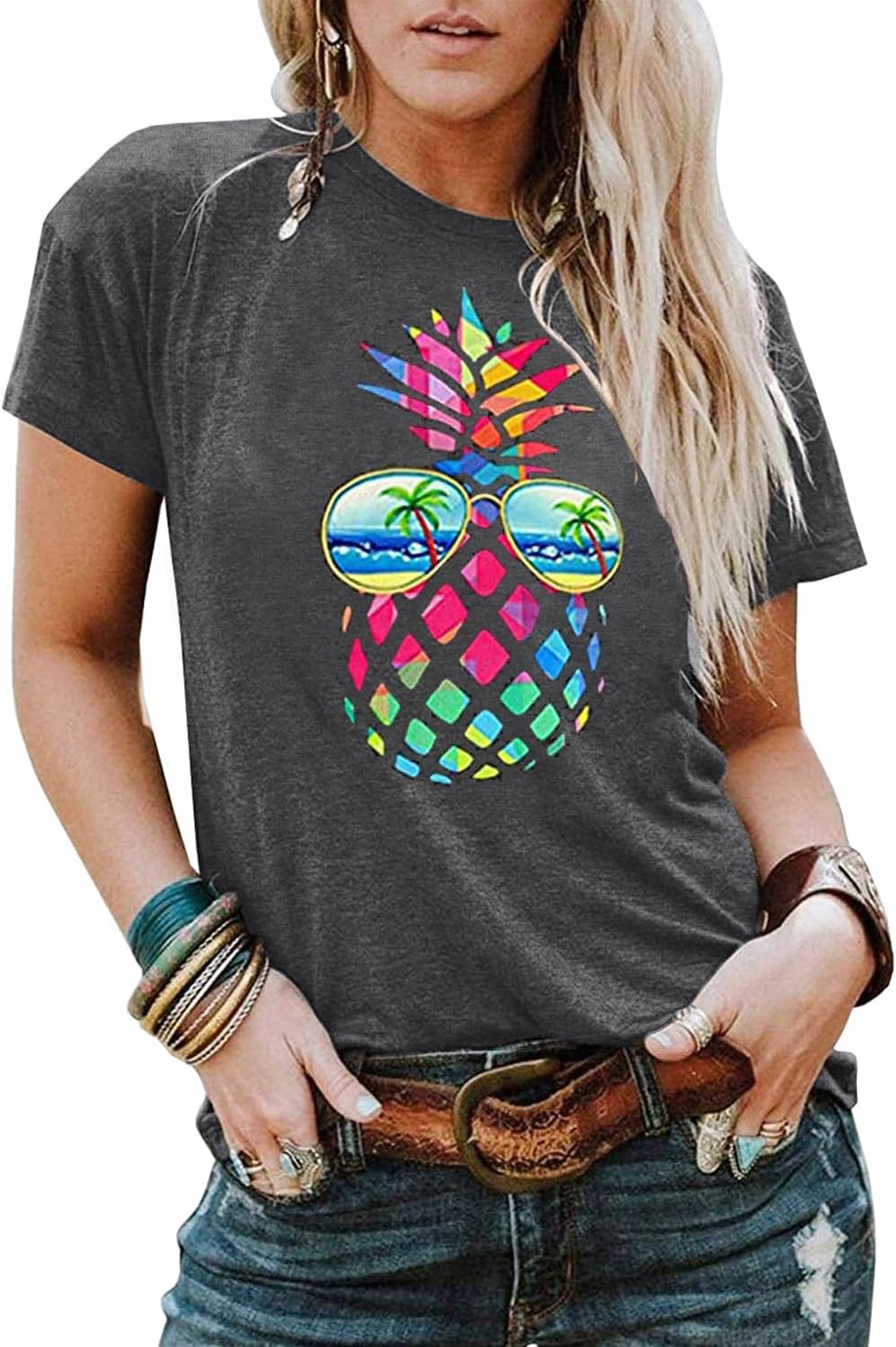 YEXIPO Womens Graphic Tees Short Sleeve Summer Tops Casual Cute T Shirts | Funny Letter Print, Crew Neck, Loose Fit