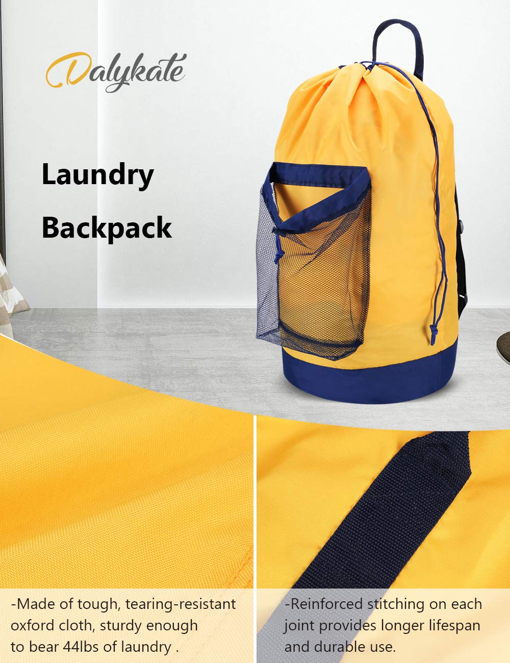 Backpack Laundry Bag, 115L Large Hamper with Shoulder Straps, Drawstring Closure, Mesh Pocket, Khaki