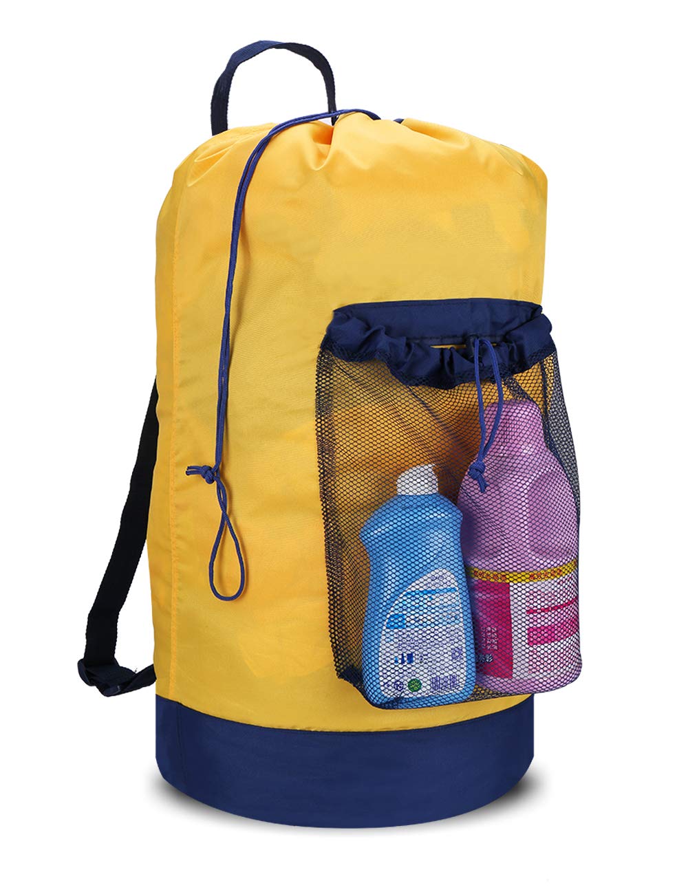 Backpack Laundry Bag, 115L Large Hamper with Shoulder Straps, Drawstring Closure, Mesh Pocket, Khaki