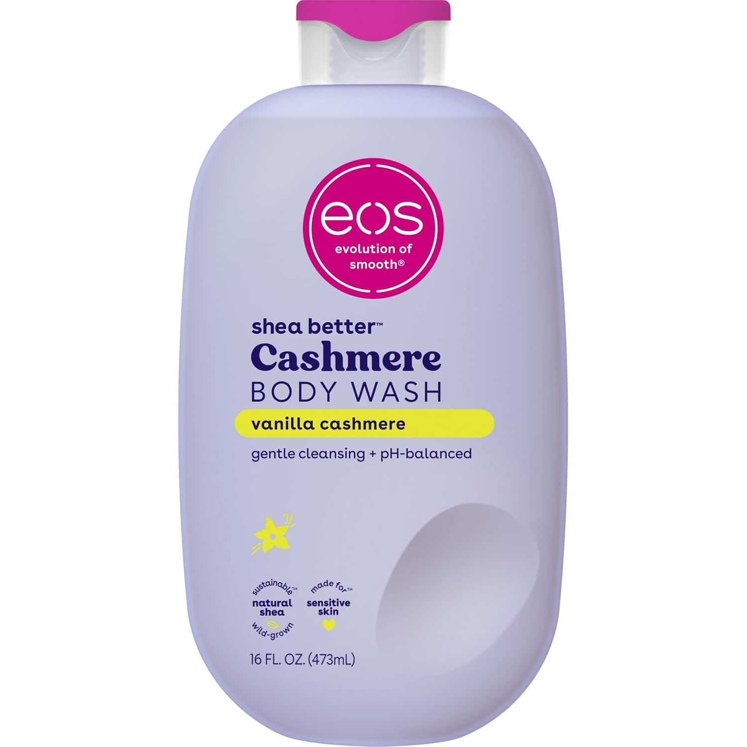 eos Body Wash, Vanilla Cashmere, Moisturizing Creamy Gel Formula with Shea Butter, Glycerin, Vitamin E, pH Balanced, Sensitive Skin, Vegan, 16 fl oz