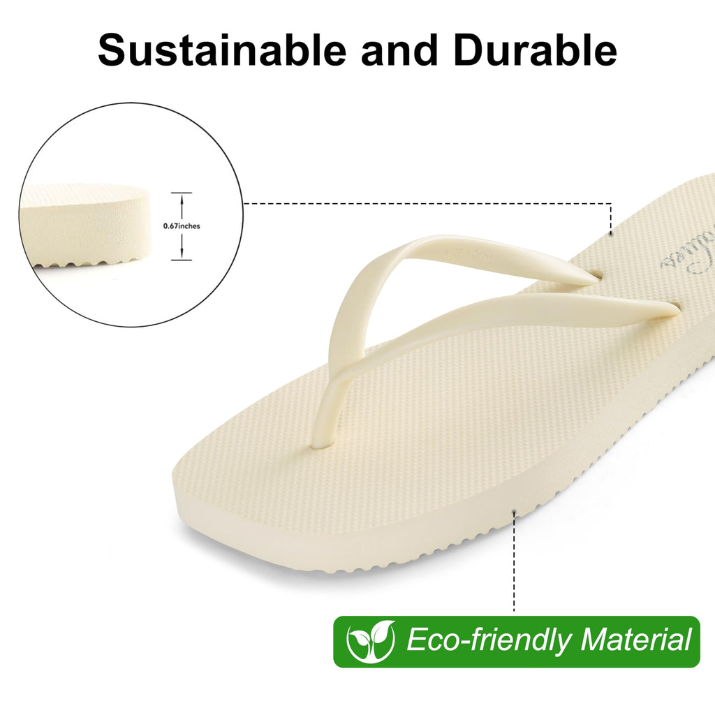 shevalues Slim Square Toe Flip Flops for Women with Comfortable Yoga Mat | Lightweight Non Slip Rubber Sandals for Beach, Shower, Pool & Summer Casual Wear