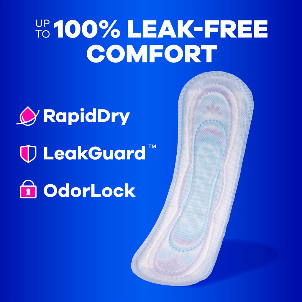 Always Ultra Thin Feminine Pads with Wings for Women, Size 1, Regular Absorbency, Unscented, Up to 100% Leak-Free Protection, 46 Count