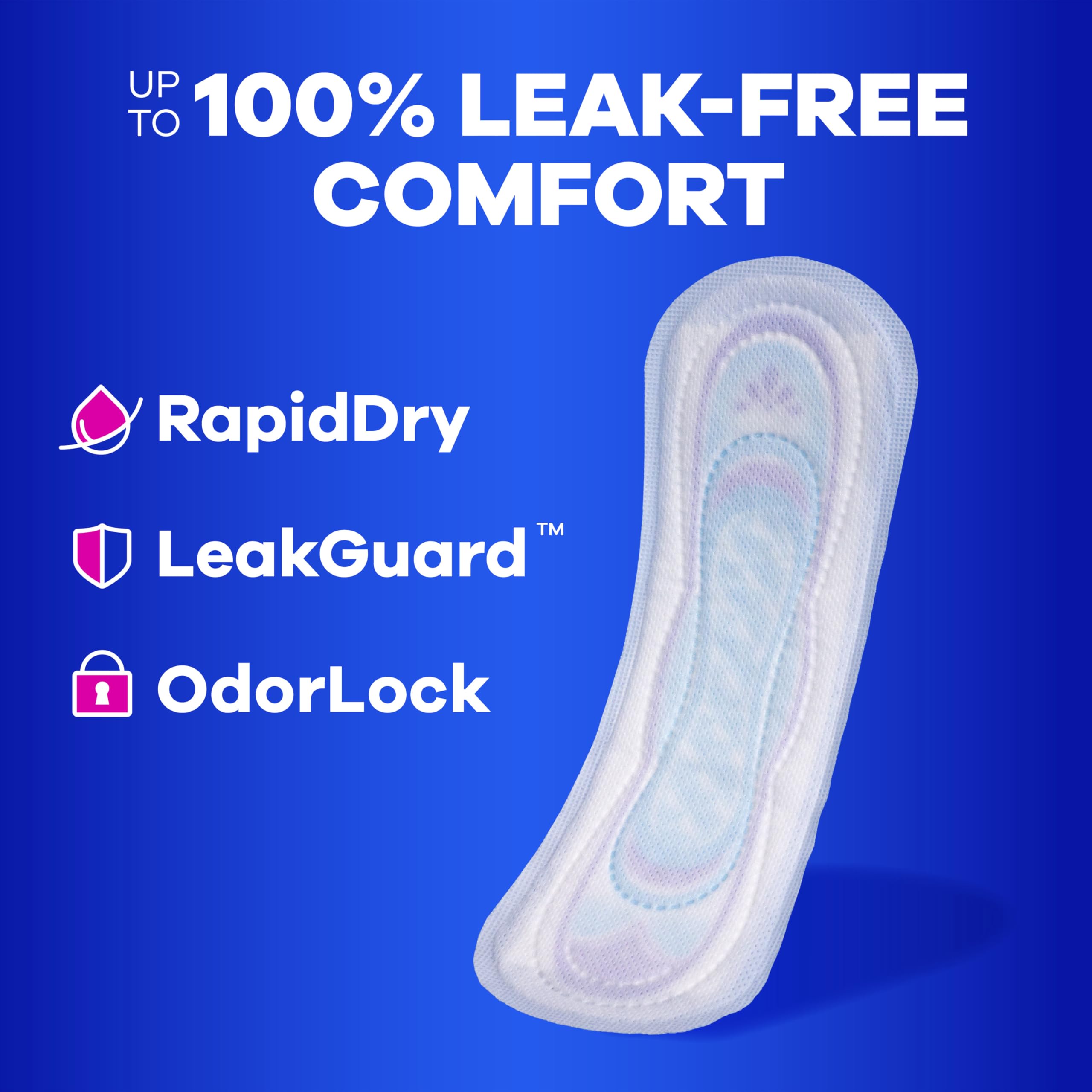 Always Ultra Thin Feminine Pads with Wings for Women, Size 1, Regular Absorbency, Unscented, Up to 100% Leak-Free Protection, 46 Count