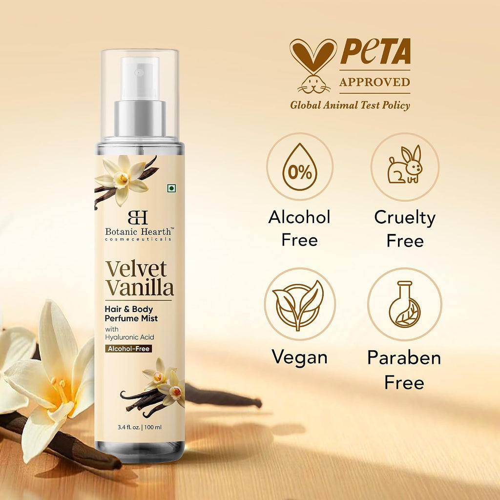 Botanic Hearth Vanilla Hair Perfume & Body Mist- 3.4 Fl oz | Long-Lasting Hair Deodorizer & Body Scent, Alcohol-Free Fragrance Hair Spray Everyday Wear, All Day Freshness for Women & Men