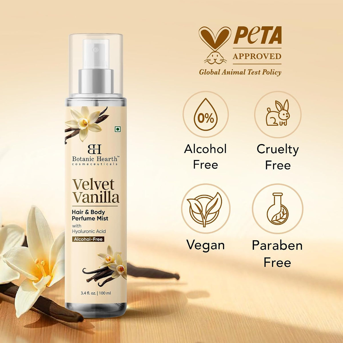 Botanic Hearth Vanilla Hair Perfume & Body Mist- 3.4 Fl oz | Long-Lasting Hair Deodorizer & Body Scent, Alcohol-Free Fragrance Hair Spray Everyday Wear, All Day Freshness for Women & Men