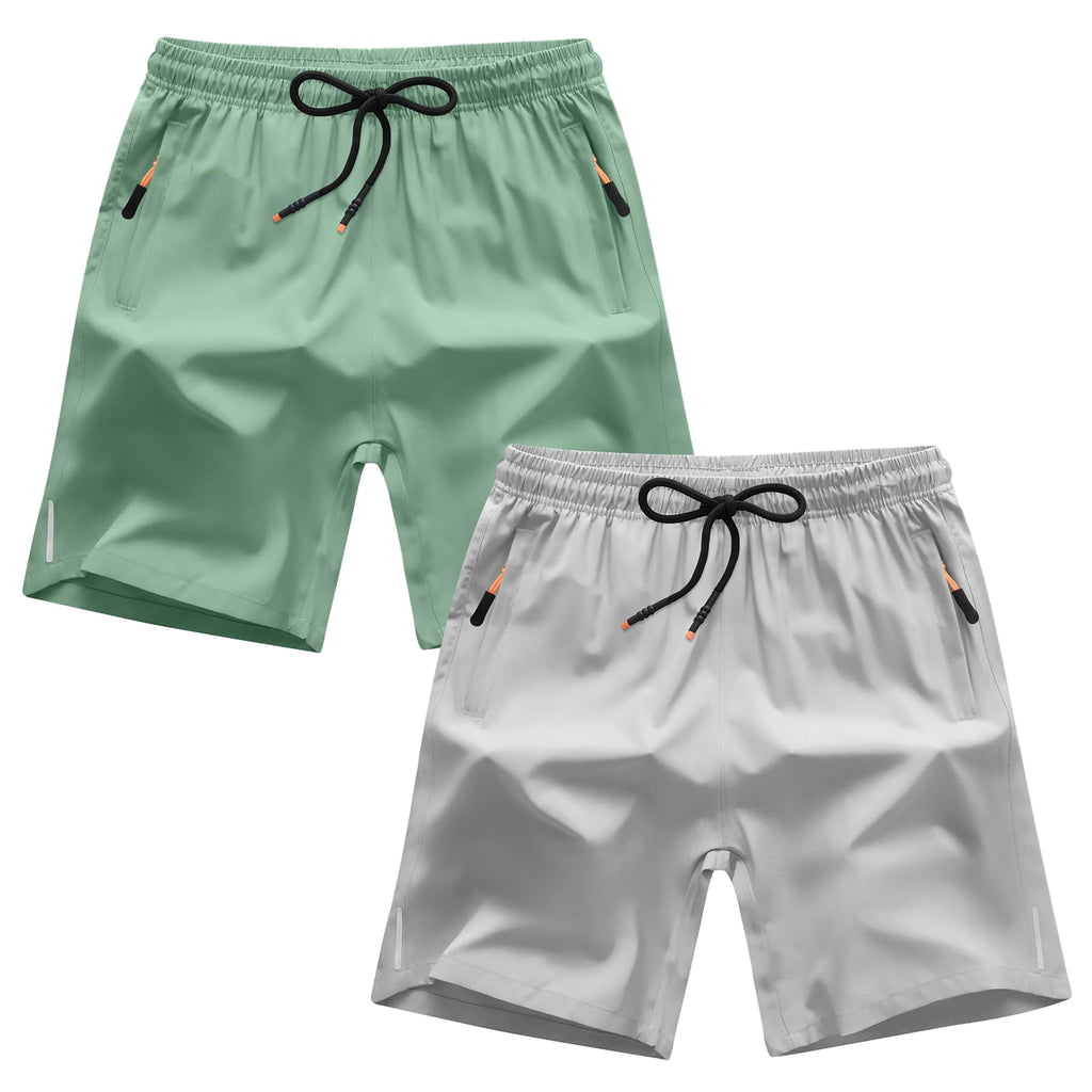 Boys Shorts Quick Dry Athletic Running Shorts with Zipper Pockets