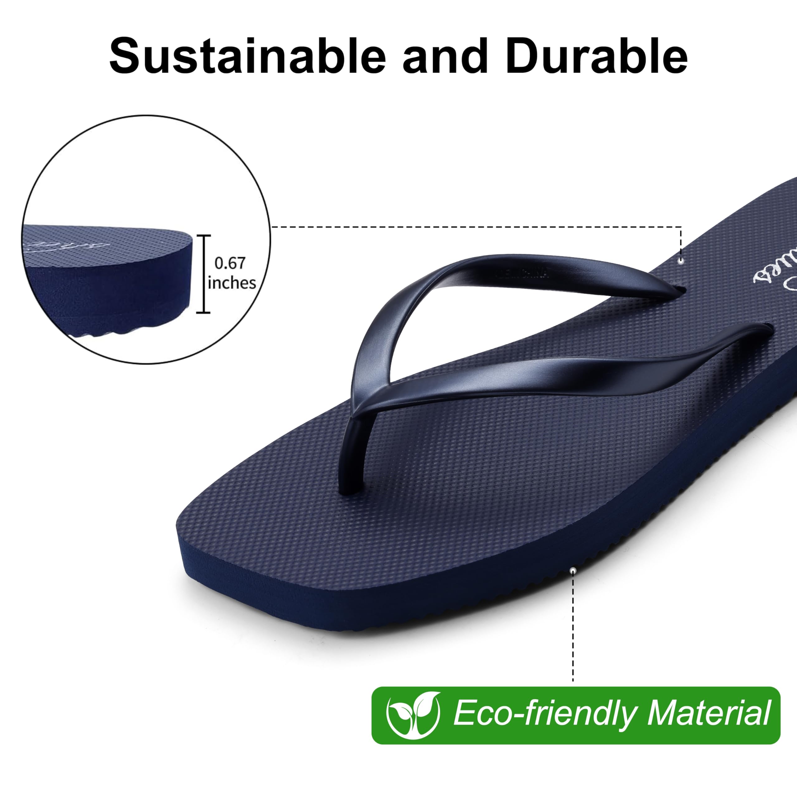 shevalues Slim Square Toe Flip Flops for Women with Comfortable Yoga Mat | Lightweight Non Slip Rubber Sandals for Beach, Shower, Pool & Summer Casual Wear