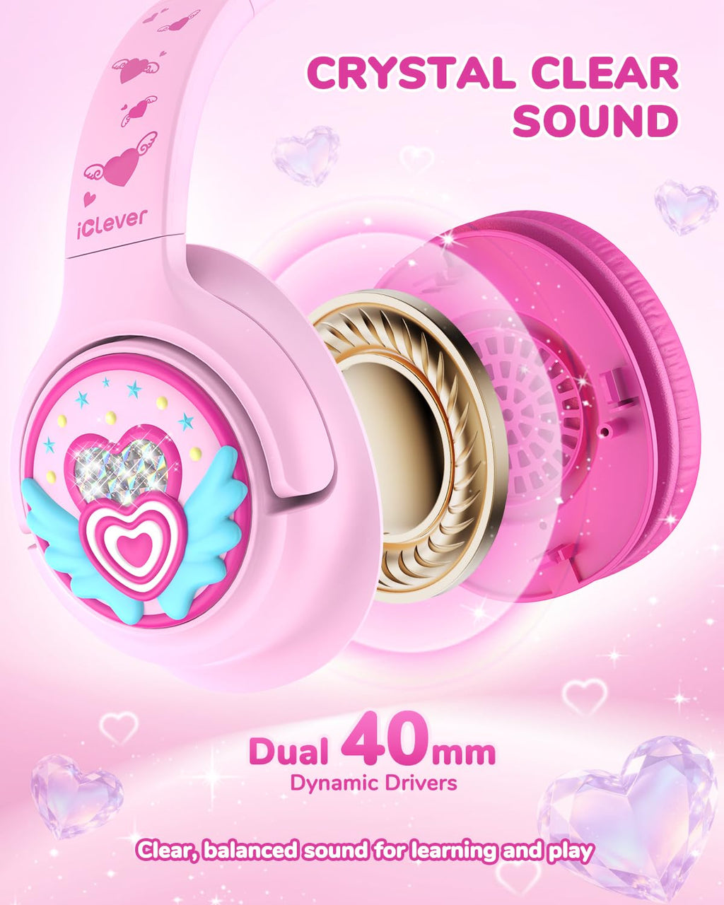 iClever C371 Kids Headphones with Cord for School Boys Girls Travel Gift | SafeSound Tech3.0, Stereo Sound, 3.5mm Jack, Foldable, Durable Headband, Safe Wired Headphones for Kids, Powder Blue