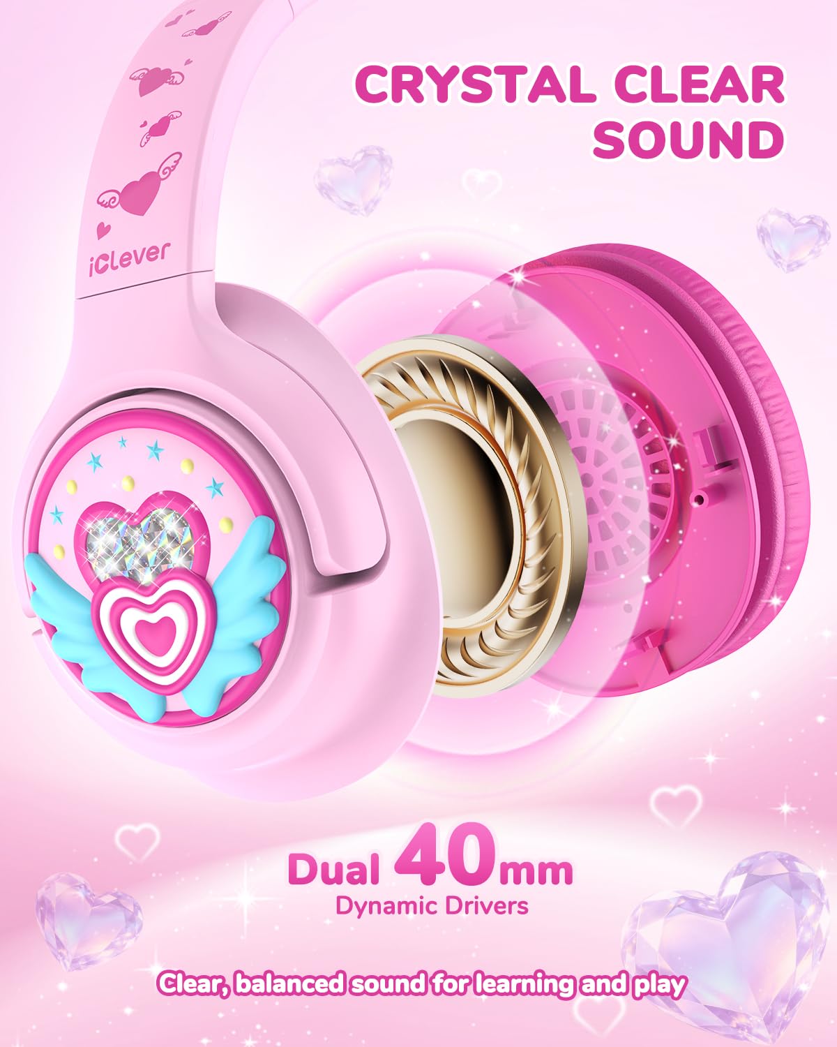 iClever C371 Kids Headphones with Cord for School Boys Girls Travel Gift | SafeSound Tech3.0, Stereo Sound, 3.5mm Jack, Foldable, Durable Headband, Safe Wired Headphones for Kids, Powder Blue