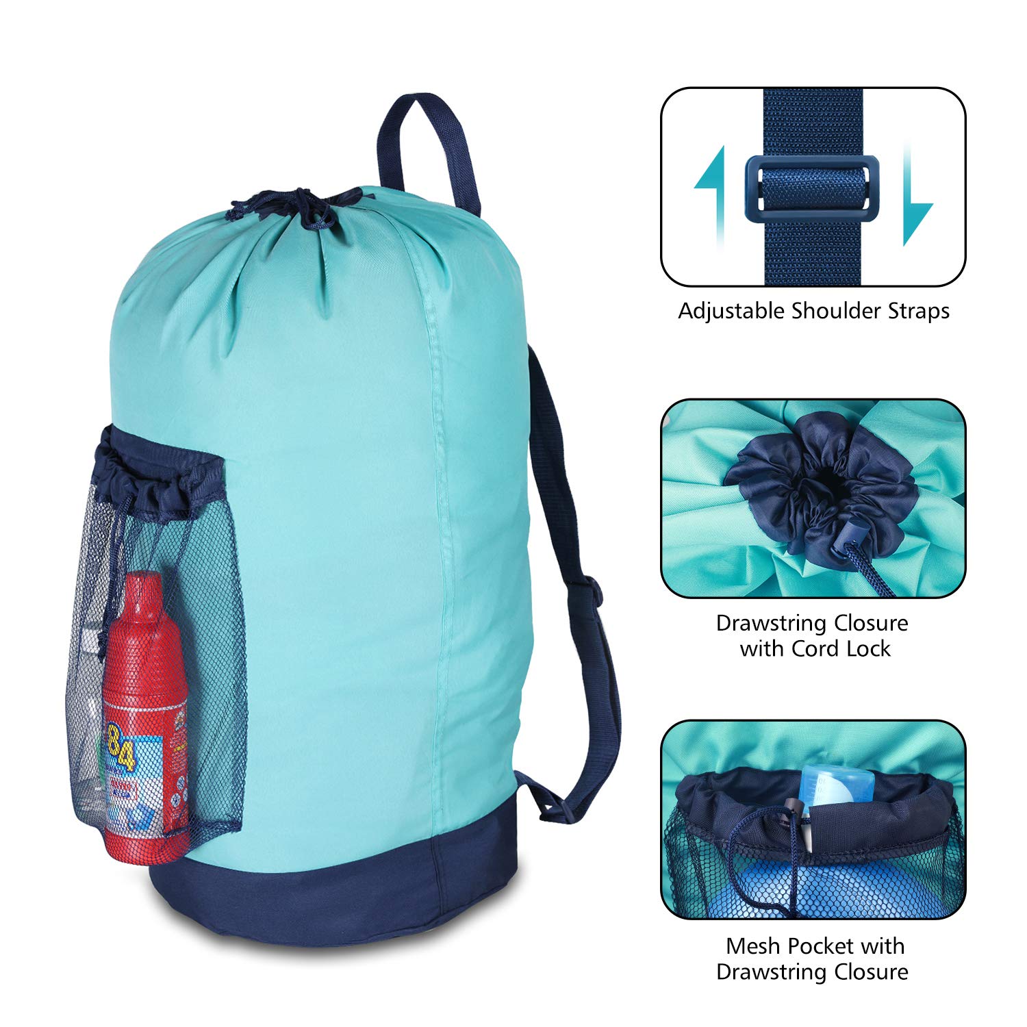 Backpack Laundry Bag, 115L Large Hamper with Shoulder Straps, Drawstring Closure, Mesh Pocket, Khaki