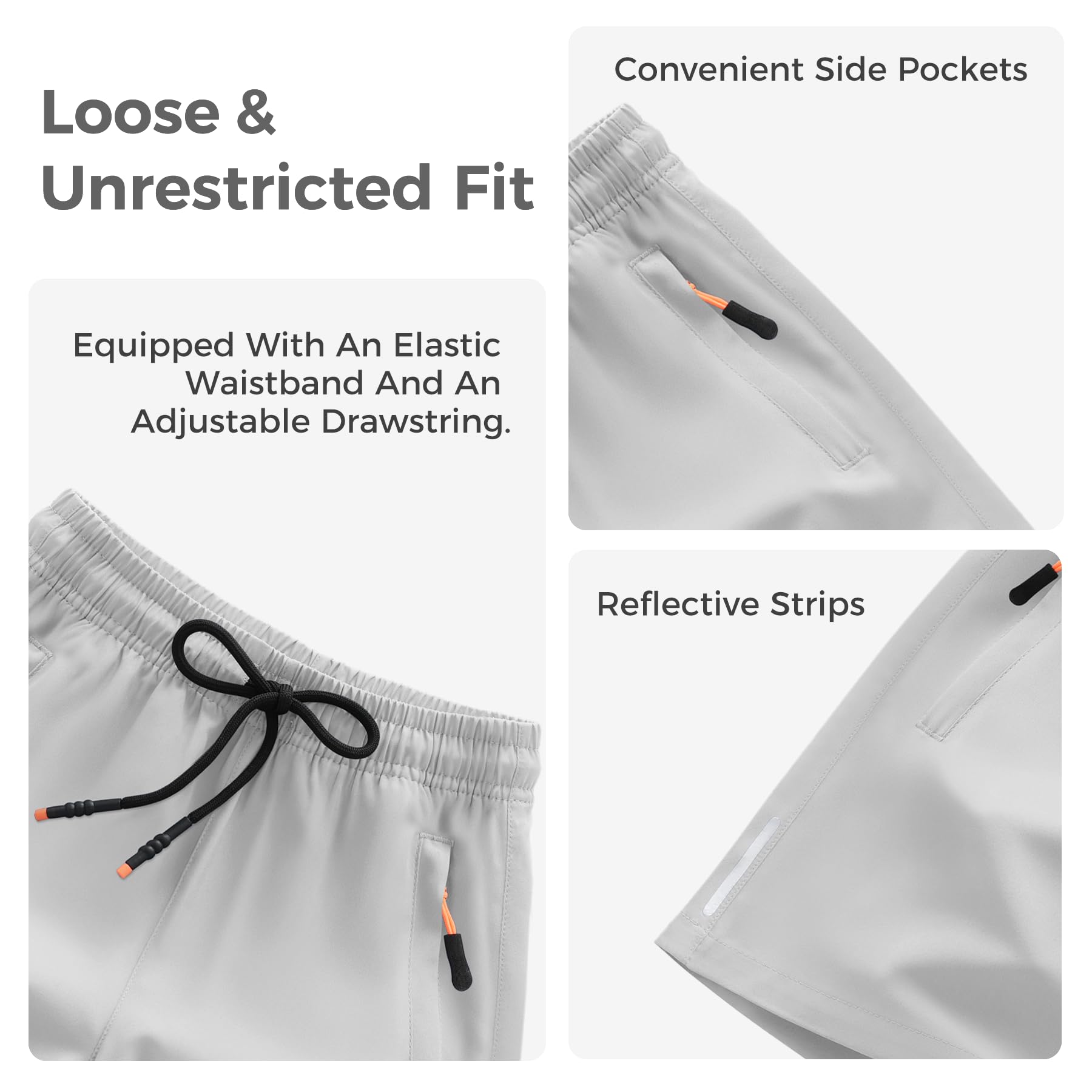Boys Shorts Quick Dry Athletic Running Shorts with Zipper Pockets
