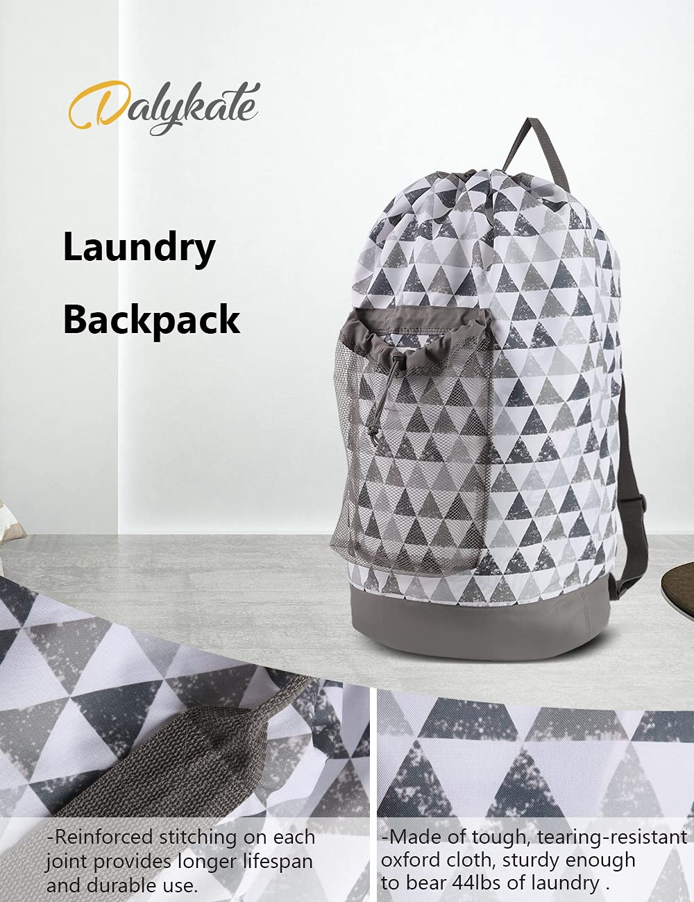 Backpack Laundry Bag, 115L Large Hamper with Shoulder Straps, Drawstring Closure, Mesh Pocket, Khaki