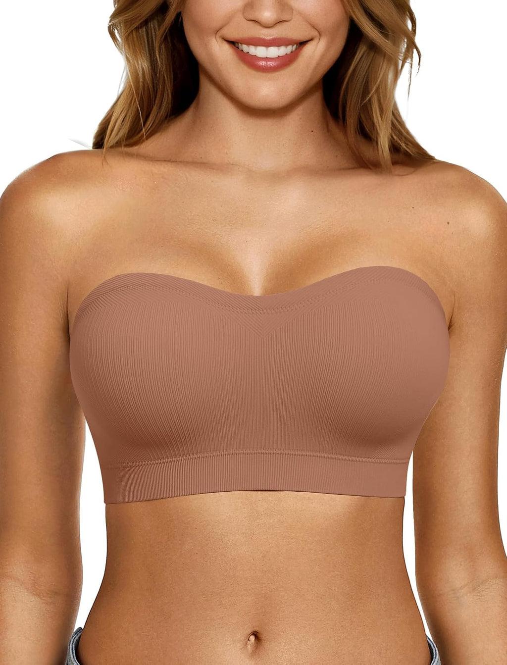 LetsJoli Strapless Bras for Women Push Up Bandeau Wireless Tube Padded Bra | Supportive Non Slip, Ribbed Soft, For Large Breast, Straps for One Shoulder & Halter Bra, No Underwire