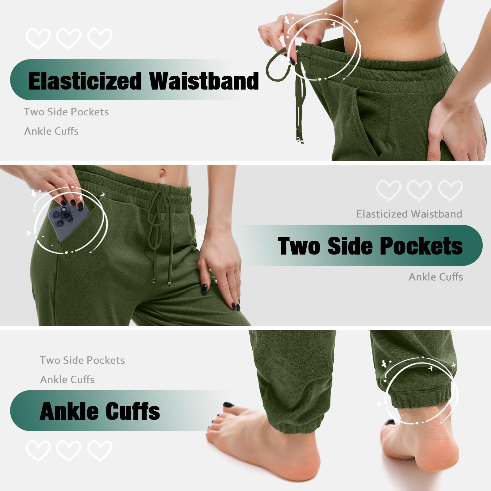 Walifrey Joggers with Pockets, Drawstring Sweatpants Women | Soft breathable fabric, Adjustable waist, 2 Deep side pockets, Cuffed ankles, Great for Lounging Jogging Workout & Gym