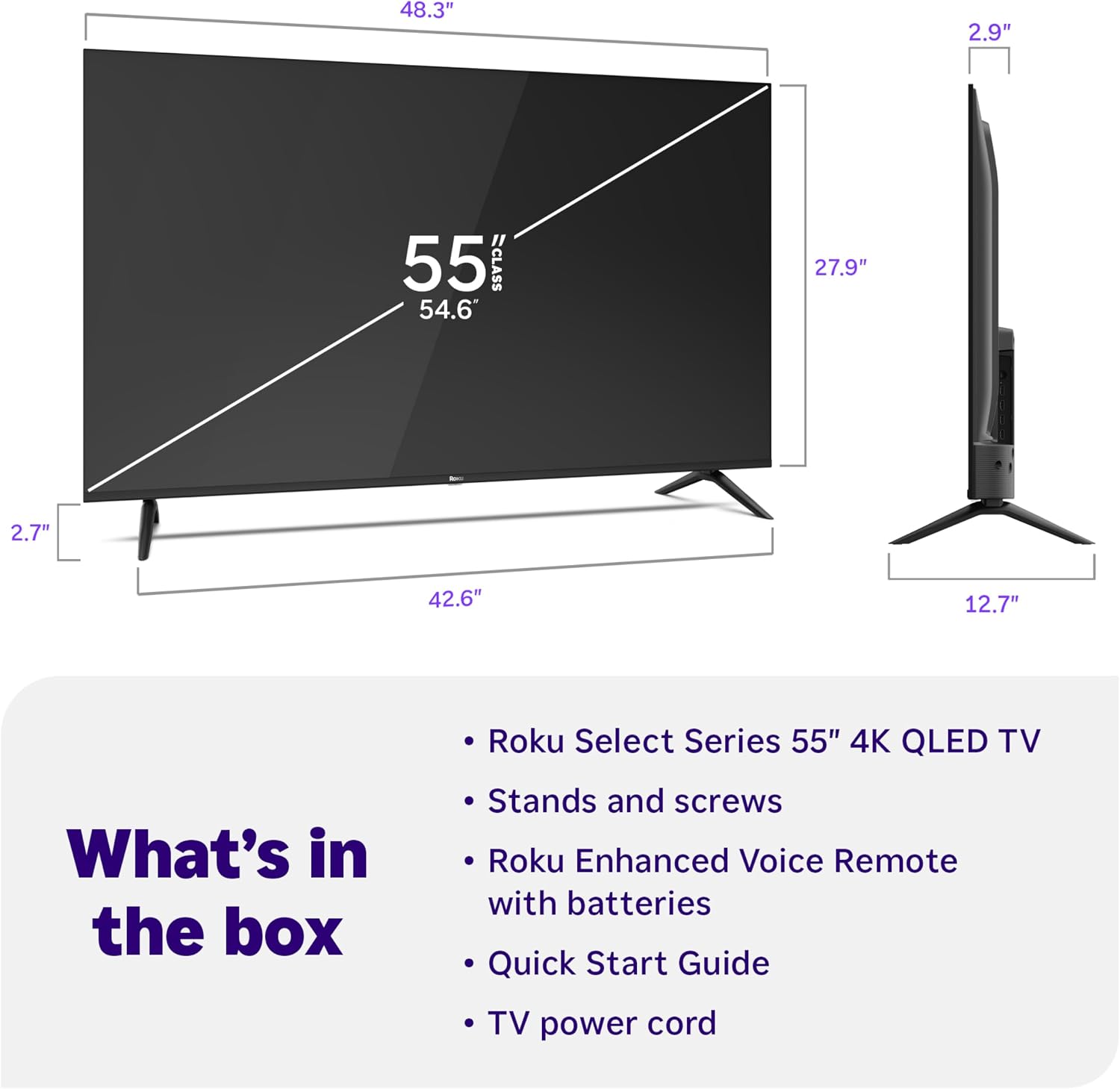 Roku 55-Inch Select Series Smart TV 2026-4K QLED TV - Roku TV | Flat Screen QLED Television with Voice Remote, Wi-Fi & Bluetooth Headphone Mode - Streaming Live Local News, Sports, & Movies