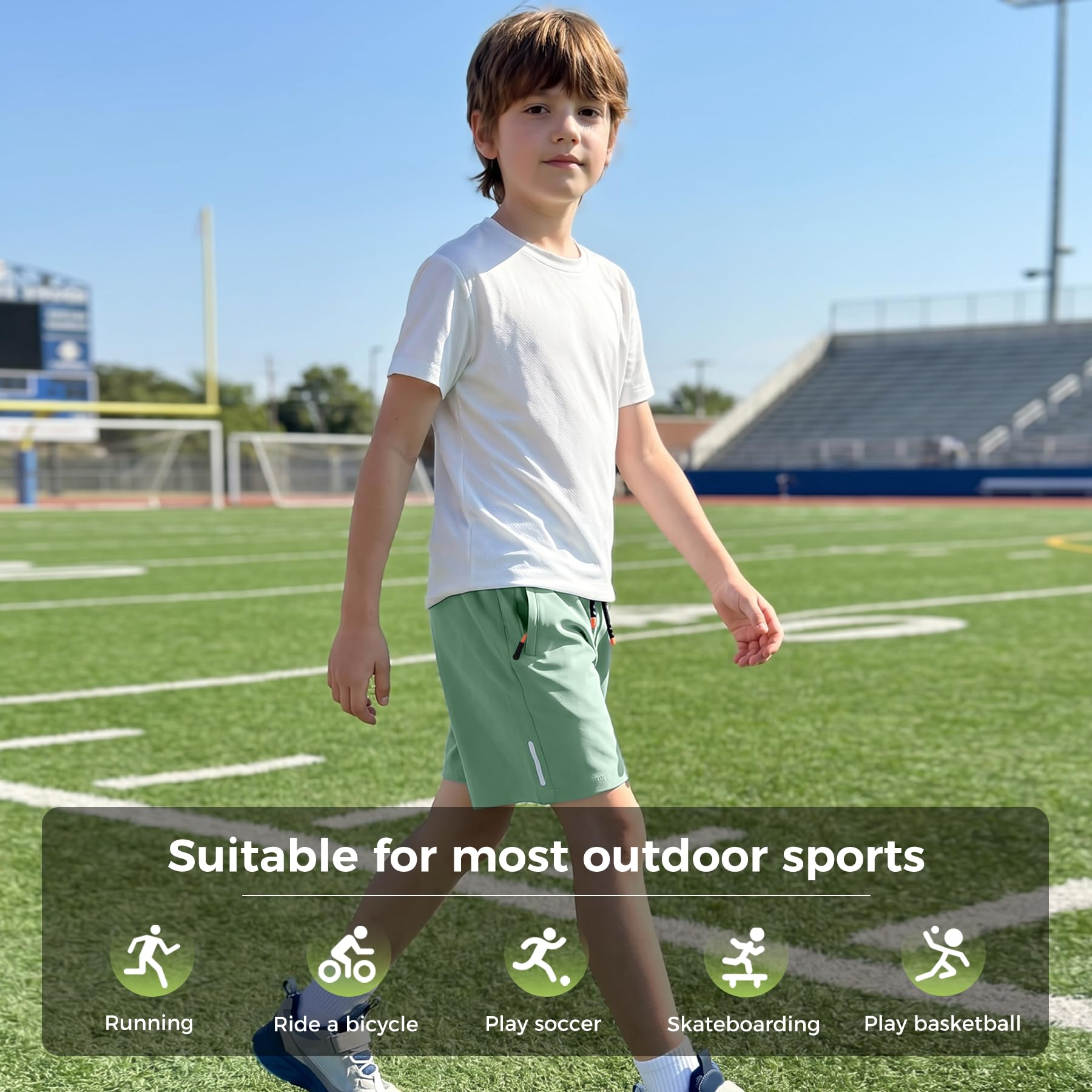 Boys Shorts Quick Dry Athletic Running Shorts with Zipper Pockets