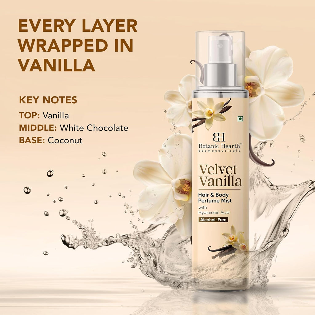 Botanic Hearth Vanilla Hair Perfume & Body Mist- 3.4 Fl oz | Long-Lasting Hair Deodorizer & Body Scent, Alcohol-Free Fragrance Hair Spray Everyday Wear, All Day Freshness for Women & Men