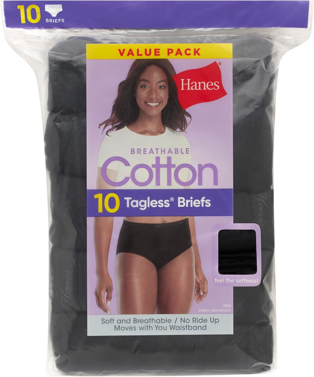 Hanes Women's Underwear Pack, 10-Pack, Full-Coverage Cotton Blend Panties, Moisture-Wicking Underwear for Women
