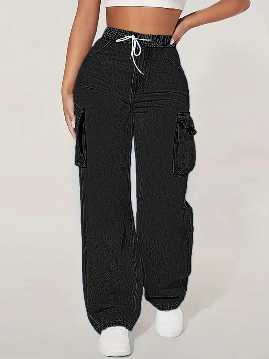 Cargo Jeans for Women Baggy Stretchy Wide Leg Denim Pants High Waisted y2k | Elastic Waist,Streetwear,Side Pockets,Cute,Trendy,Curvy,Mid Rise,Chic,Tall,Tie,Boyfriend,Loose,Casual,Fashion,Oversized
