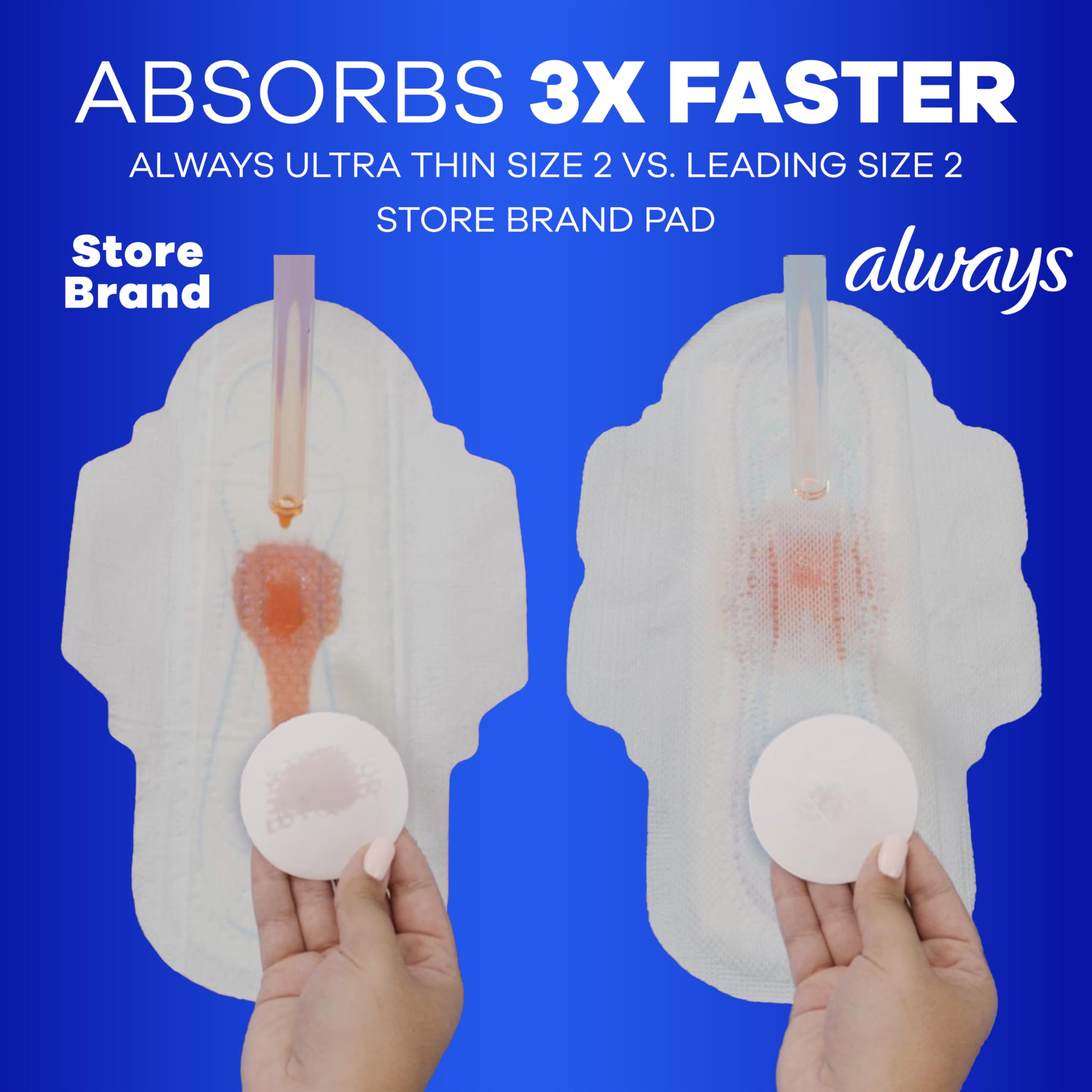 Always Ultra Thin Feminine Pads with Wings for Women, Size 1, Regular Absorbency, Unscented, Up to 100% Leak-Free Protection, 46 Count