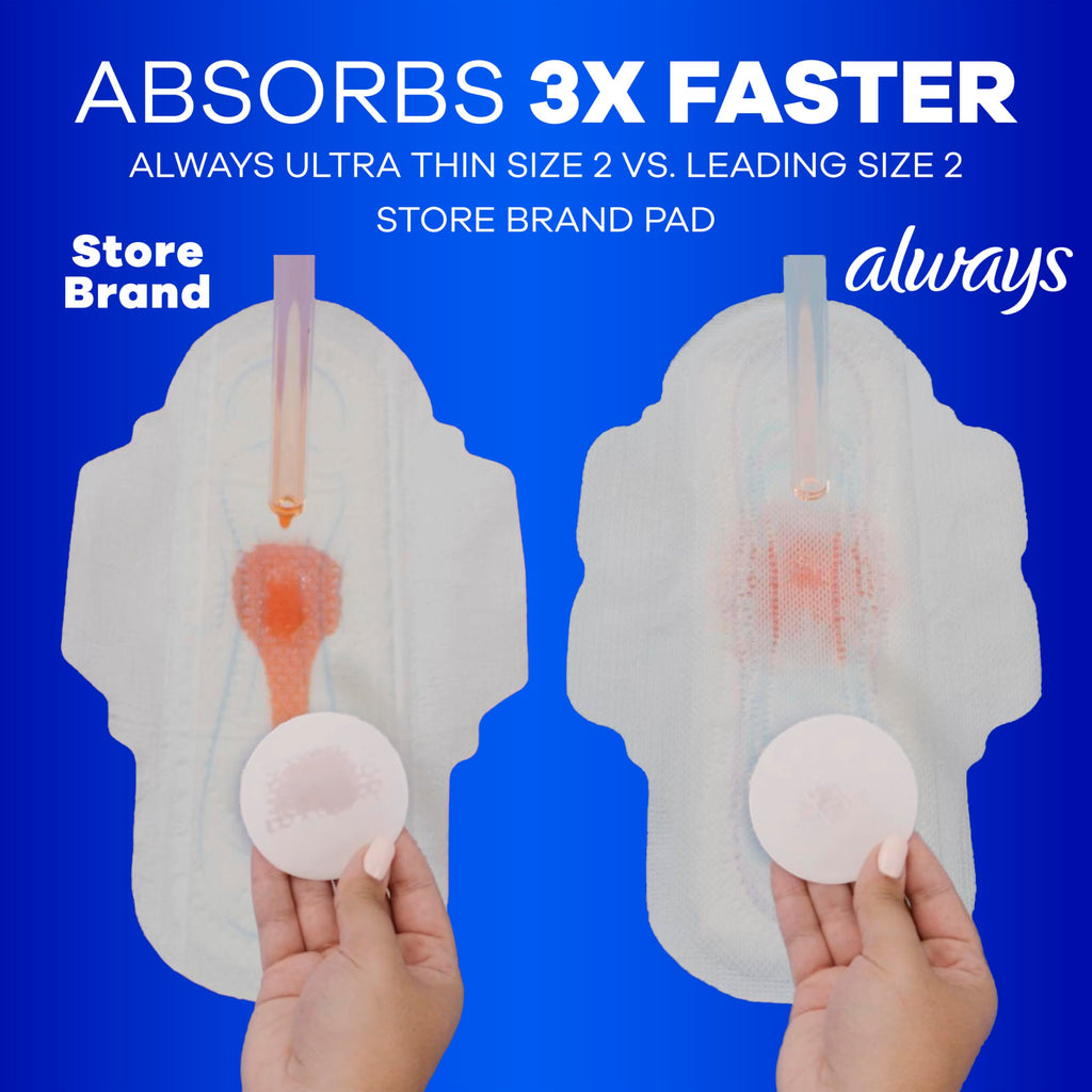 Always Ultra Thin Feminine Pads with Wings for Women, Size 1, Regular Absorbency, Unscented, Up to 100% Leak-Free Protection, 46 Count