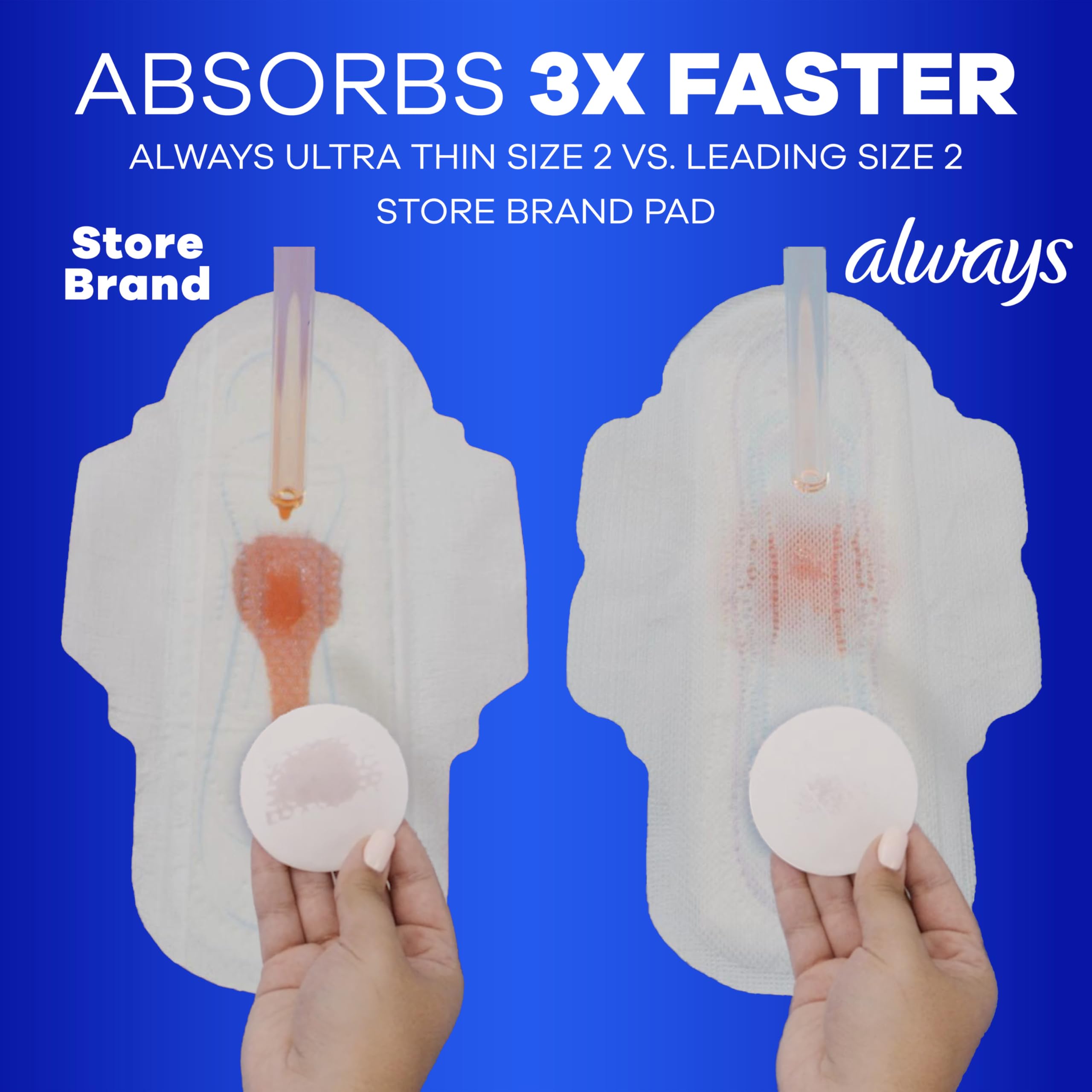 Always Ultra Thin Feminine Pads with Wings for Women, Size 1, Regular Absorbency, Unscented, Up to 100% Leak-Free Protection, 46 Count