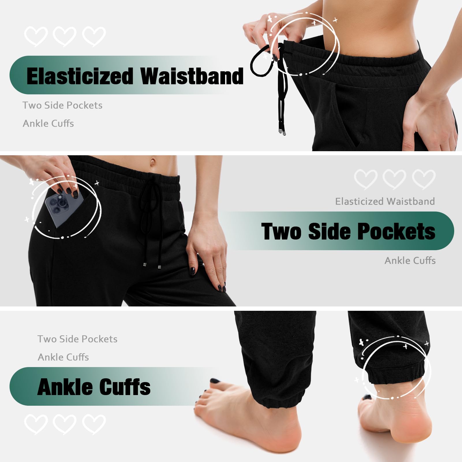Walifrey Joggers with Pockets, Drawstring Sweatpants Women | Soft breathable fabric, Adjustable waist, 2 Deep side pockets, Cuffed ankles, Great for Lounging Jogging Workout & Gym