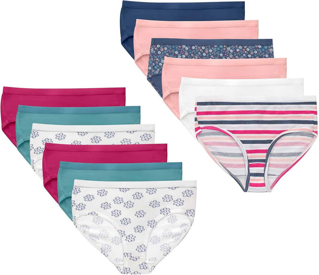 Hanes Girls' And Toddlers Underwear, Stretch Cotton Panties, 12-pack, Briefs, Bikini and Hipsters for Girls