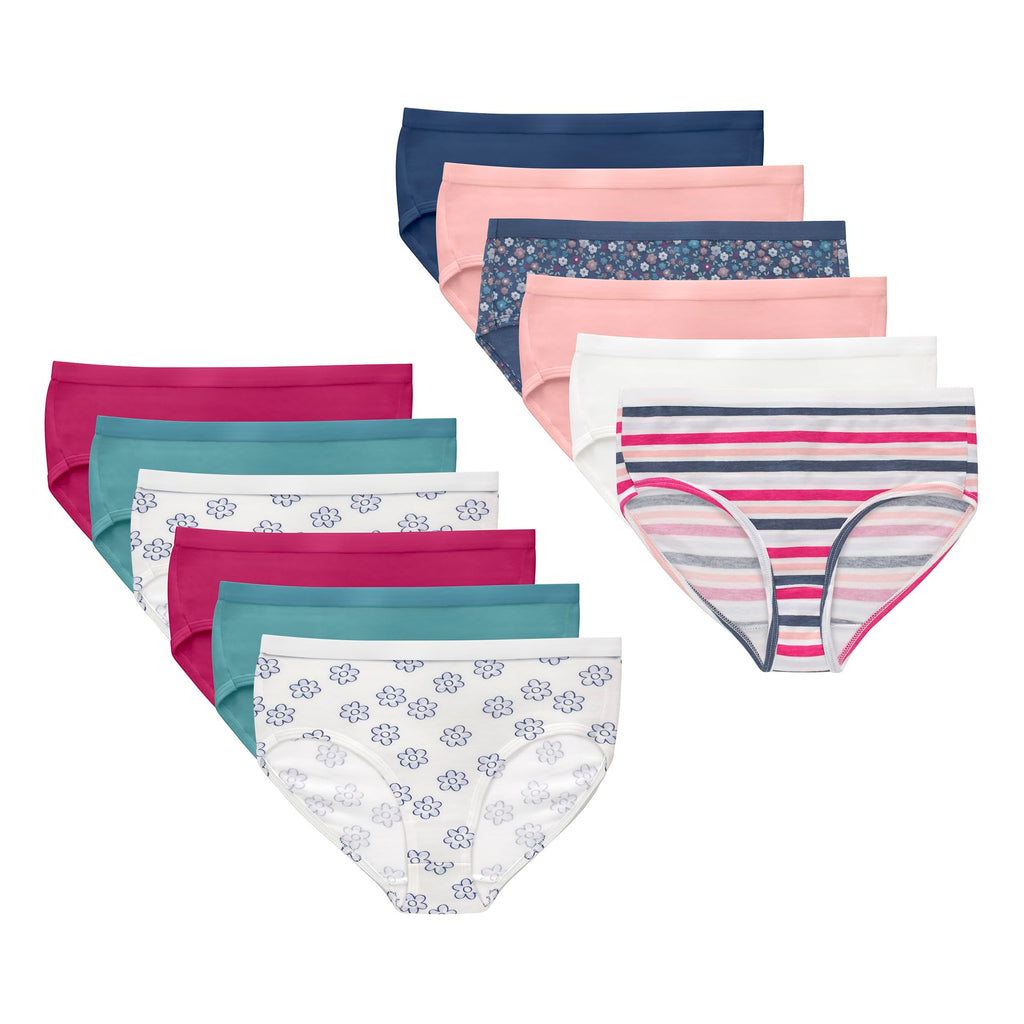 Hanes Girls' And Toddlers Underwear, Stretch Cotton Panties, 12-pack, Briefs, Bikini and Hipsters for Girls