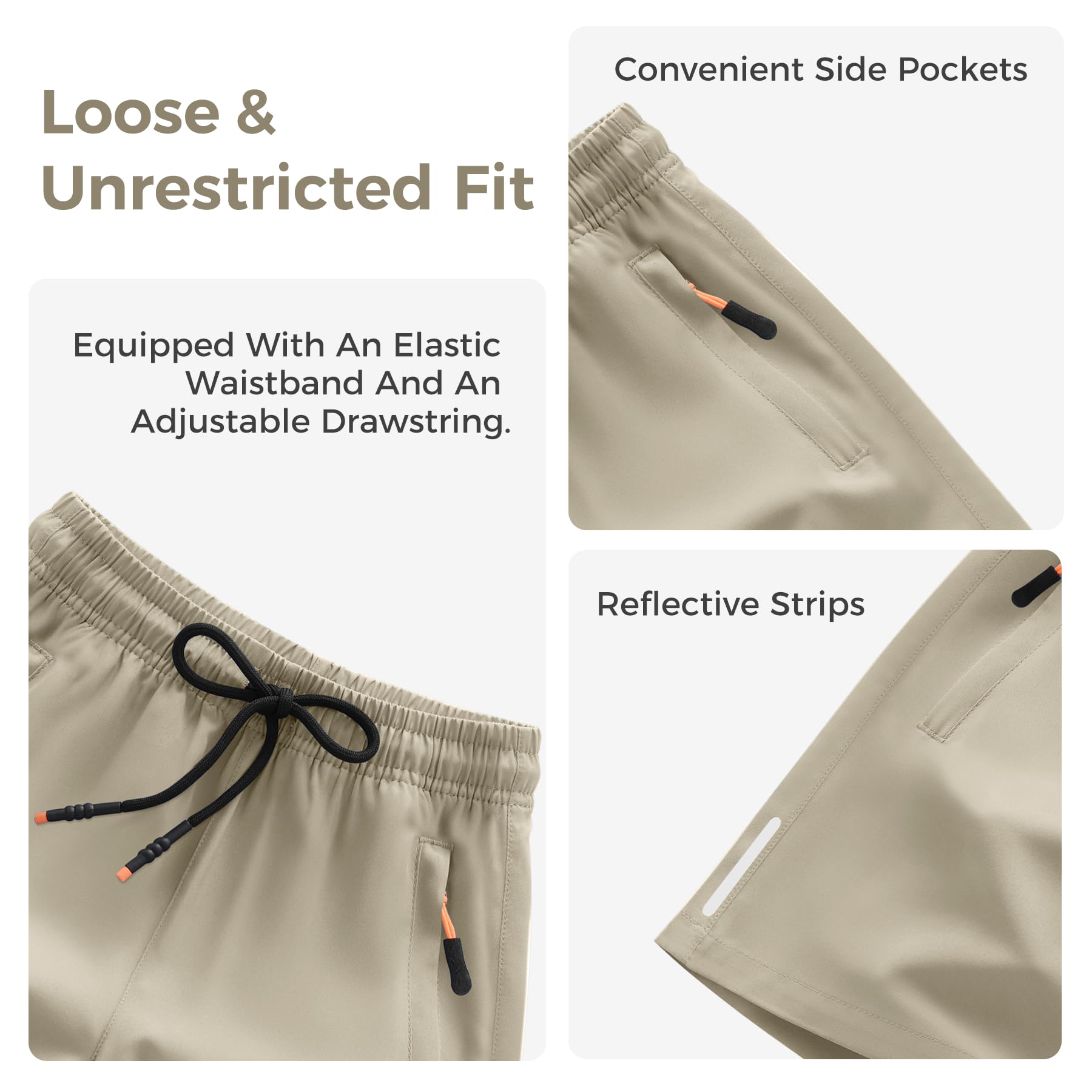 Boys Shorts Quick Dry Athletic Running Shorts with Zipper Pockets