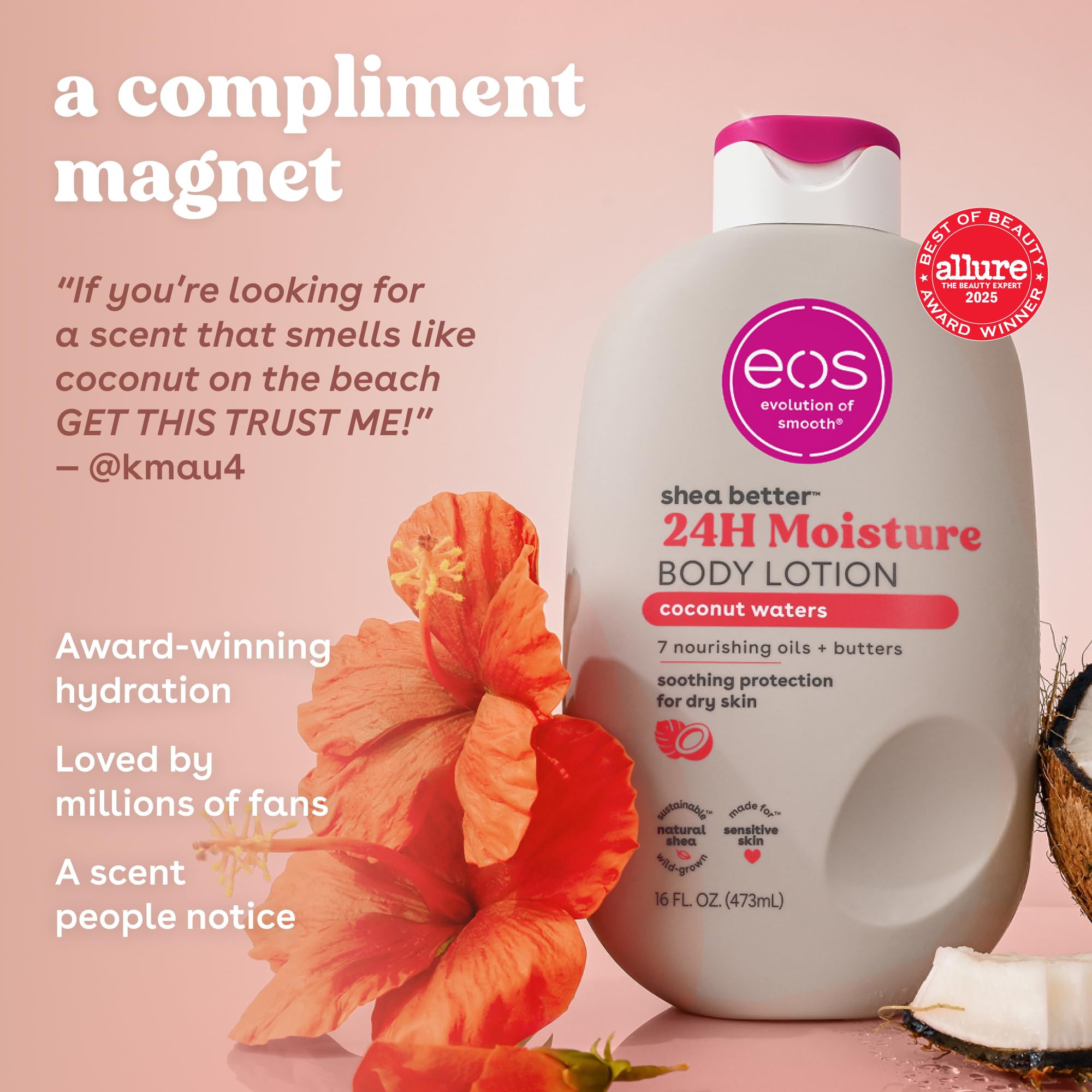 eos Shea Better Body Lotion- Strawberry Dream, with Natural Shea, 16 fl oz