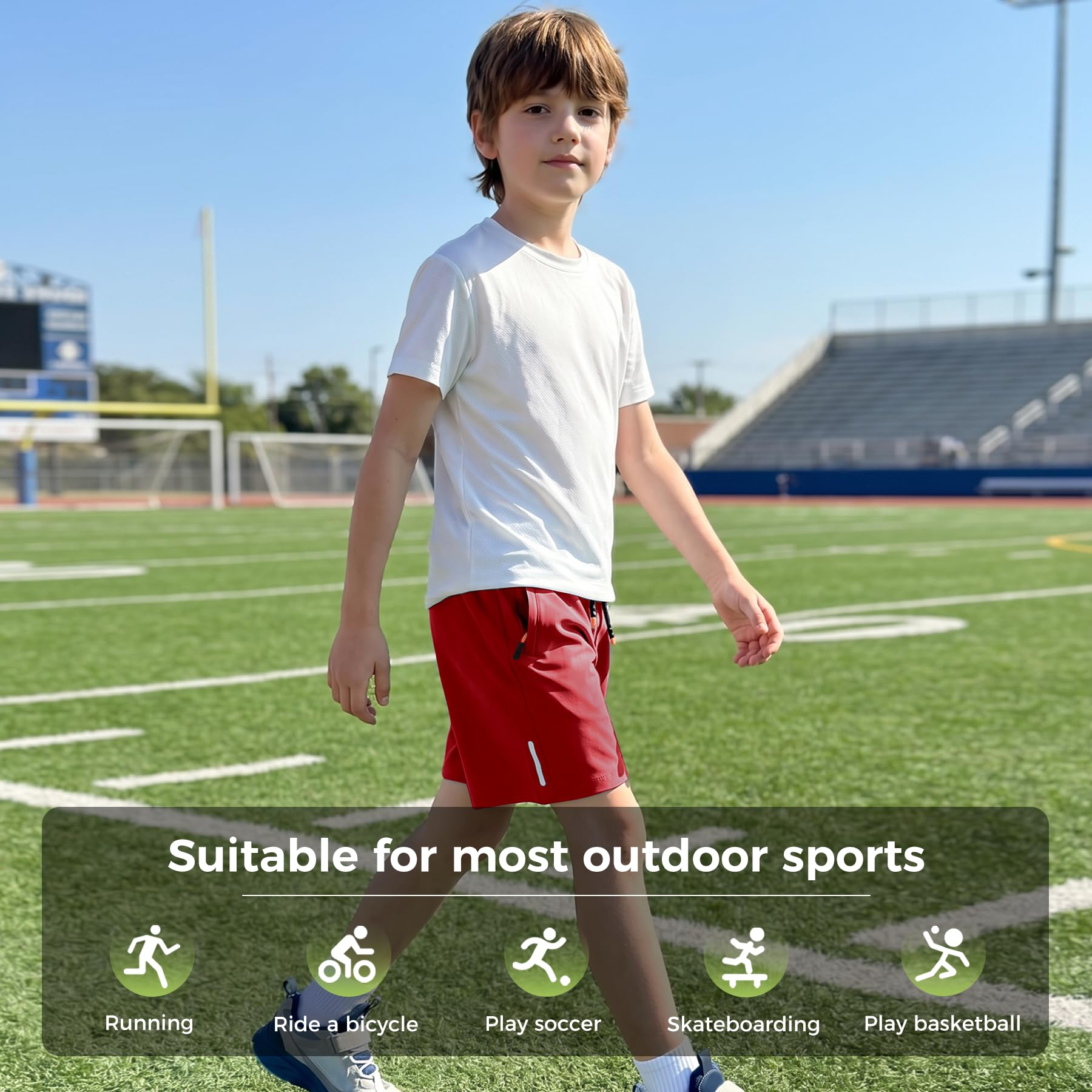 Boys Shorts Quick Dry Athletic Running Shorts with Zipper Pockets